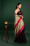 Black Linen Saree with Pink stripes