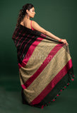 Black Linen Saree with Pink stripes