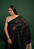 Black Linen Saree with Purple Pallu