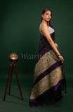 Black Linen Saree with Purple Pallu