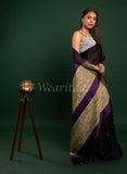 Black Linen Saree with Purple Pallu