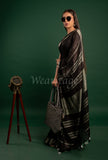 Black Linen Saree with Silver Border