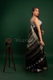 Black Linen Saree with Silver Border