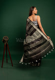 Black Linen Saree with Silver Border