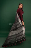 Black Linen Saree with Silver Pink Border