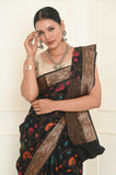 Black Meena Jaal Cotton Silk Saree