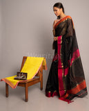 Black Handwoven Multi Colour Border Maheshwar Saree