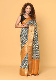 Black Polka Dot Moonga Silk Saree