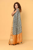 Black Polka Dot Moonga Silk Saree