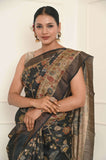 Black Printed Pure Tussar Silk Saree