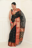 Black Pure Silk Handwoven Chanderi Saree with Nakshi Pallu