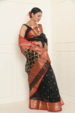 Black Pure Silk Handwoven Chanderi Saree with Nakshi Pallu