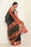 Black Pure Silk Handwoven Chanderi Saree with Nakshi Pallu