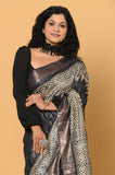 Black Pure Tussar Ghicha Printed Saree