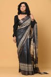 Black Pure Tussar Ghicha Printed Saree