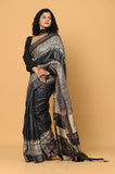 Black Pure Tussar Ghicha Printed Saree