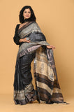 Black Pure Tussar Ghicha Printed Saree