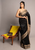 Black Handwoven Resham Border Maheshwai Saree