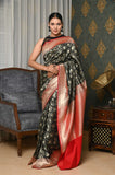 Black Round Boota Soft Silk Banarasi Saree