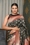 Black Round Boota Soft Silk Banarasi Saree