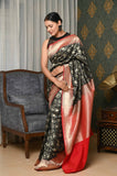 Black Round Boota Soft Silk Banarasi Saree