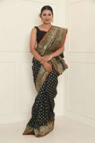 Black Soft Silk Banarasi Saree With Jaal Border