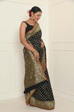 Black Soft Silk Banarasi Saree With Jaal Border