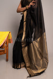 Black Handwoven Tani Checks Maheshwari Saree