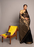 Black Handwoven Tani Checks Maheshwari Saree