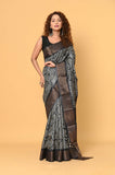 Black Tussar Printed Saree