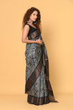 Black Tussar Printed Saree