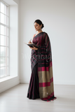 Black Linen Saree with Pink stripes