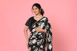 Black and White Chinon Printed Saree