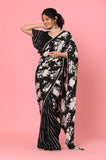 Black and White Chinon Printed Saree