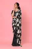 Black and White Chinon Printed Saree