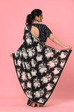 Black and White Chinon Printed Saree