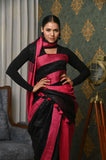 Black linen saree with Pink Border