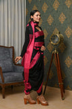 Black linen saree with Pink Border