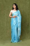 Blue-White Linen Tissue Handwork Embroidary Saree