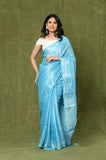 Blue-White Linen Tissue Handwork Embroidary Saree