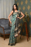 Blue-black Pure Tussar Ghicha Printed Saree