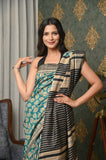 Blue-black Pure Tussar Ghicha Printed Saree