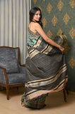 Blue-black Pure Tussar Ghicha Printed Saree