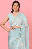 Blue Beads Sequins Organza Saree