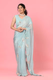 Blue Beads Sequins Organza Saree