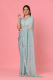 Blue Beads Sequins Organza Saree