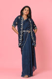 Blue Crepe Designer Saree