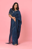 Blue Crepe Designer Saree