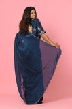 Blue Crepe Designer Saree