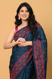 Blue Cross Stitch Semi Tussar Saree